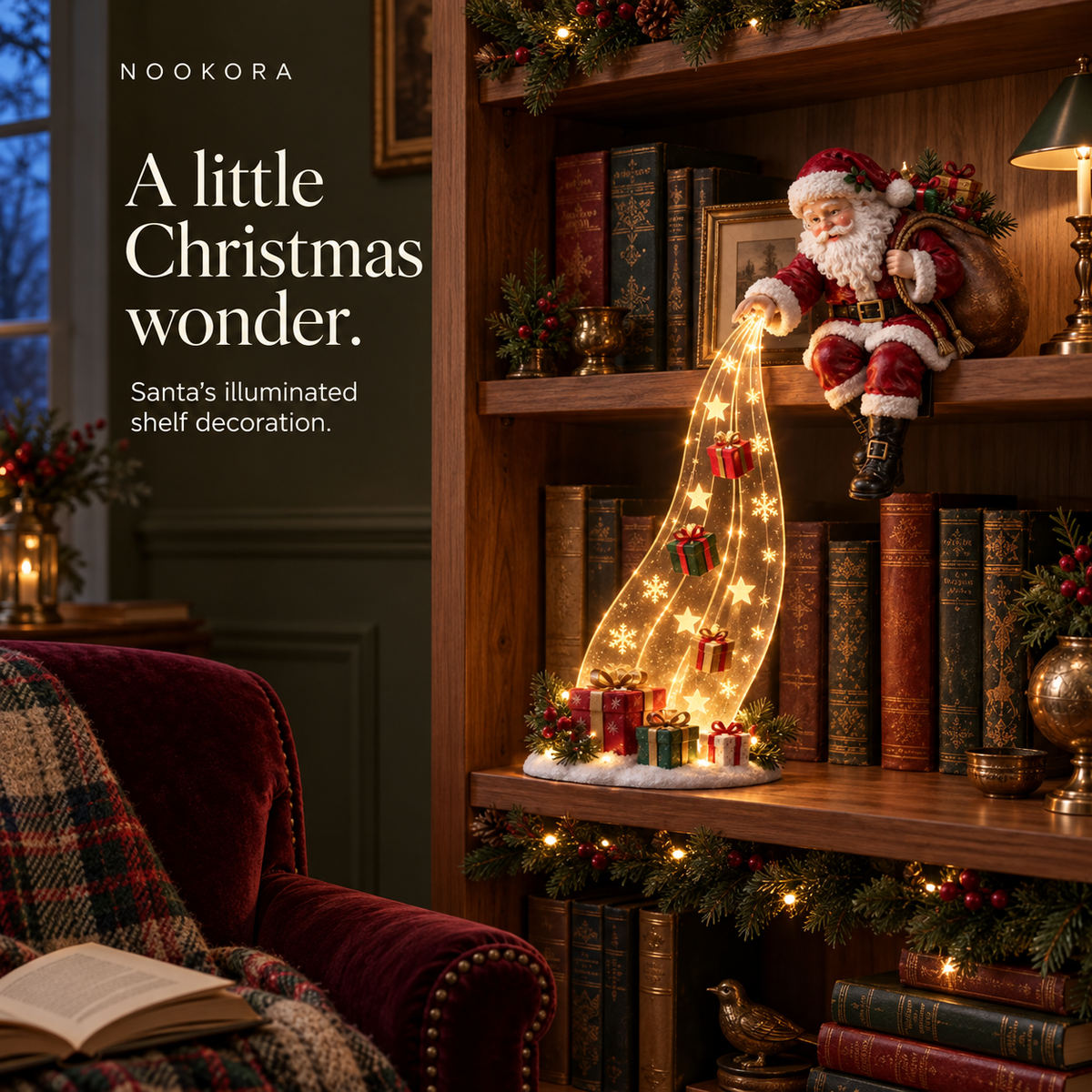 Bookshelf Nook Light for Cozy Christmas Homes