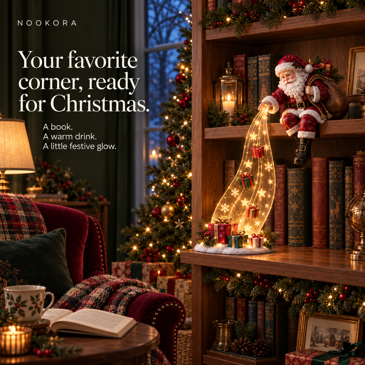 Bookshelf Nook Light for Cozy Christmas Homes