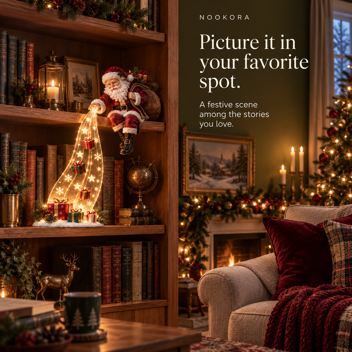 Bookshelf Nook Light for Cozy Christmas Homes